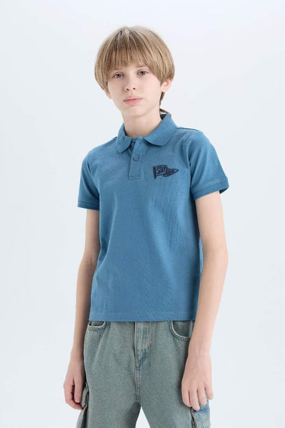 Boy Embroidered Short Sleeve Polo Shirt - -