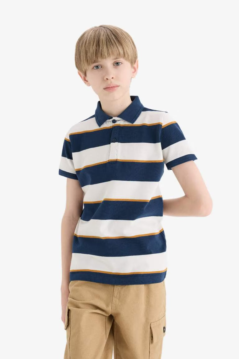 Boy Striped Pique Short Sleeve Polo Shirt - - Striped