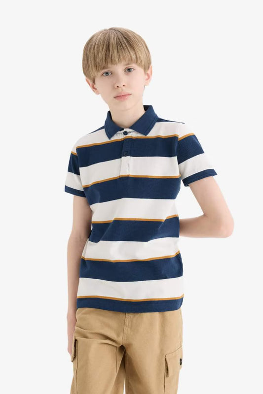 Boy Striped Pique Short Sleeve Polo Shirt - - Striped