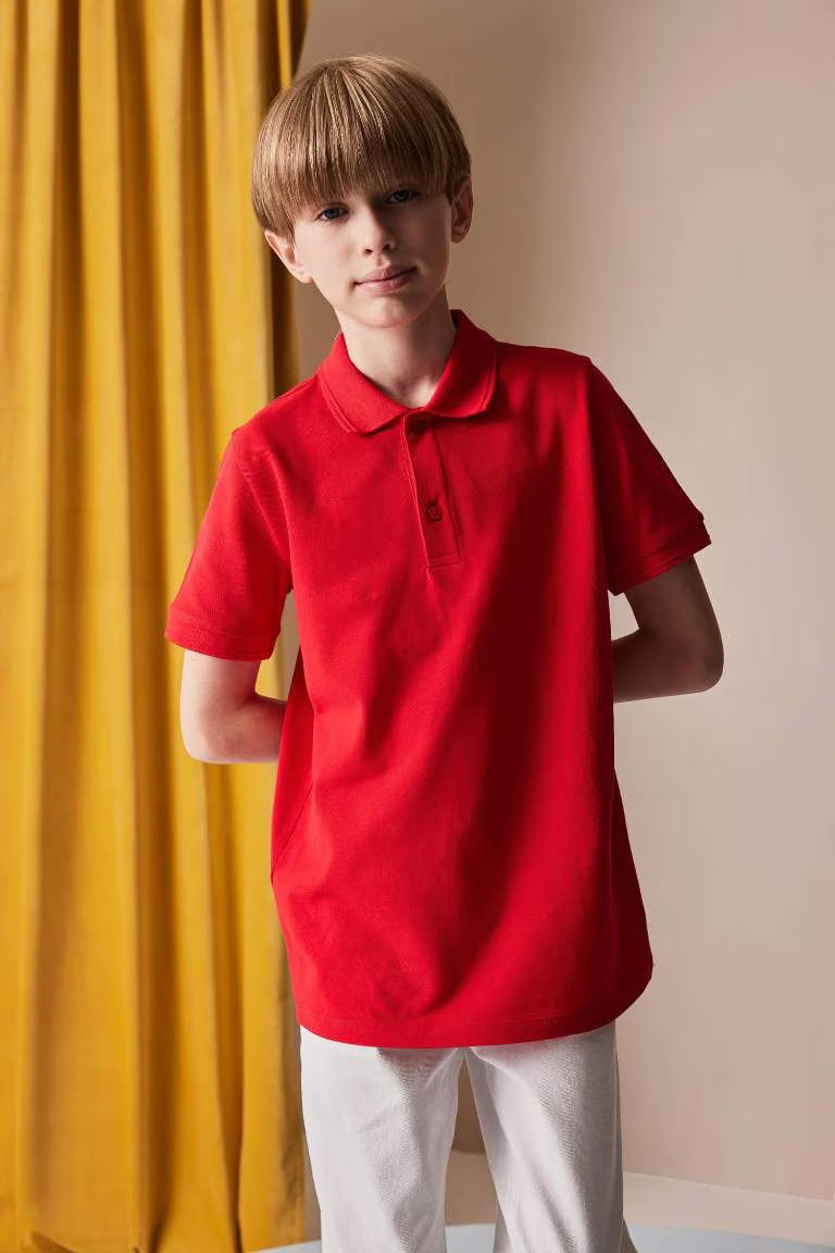 Boy Pique Short Sleeve Polo T-Shirt - - Red