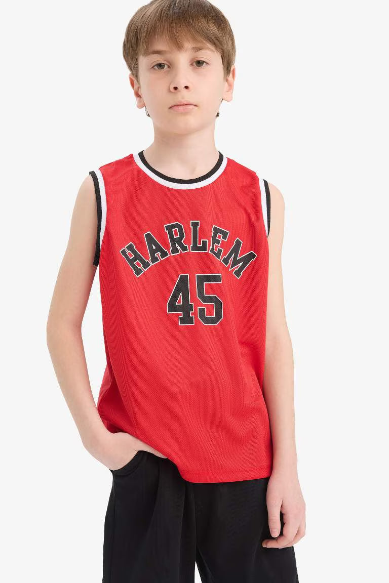 Boy Crew Neck Printed Tank Top - - Red