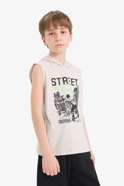 Boy Boxy Fit Printed Tank Top - - Gray
