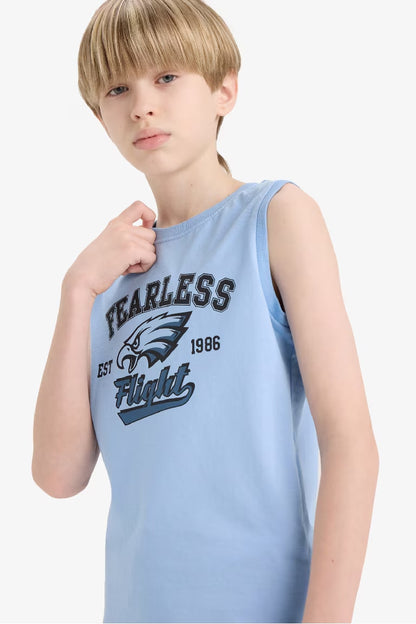 Boy Regular Fit Printed Tank Top - - sky