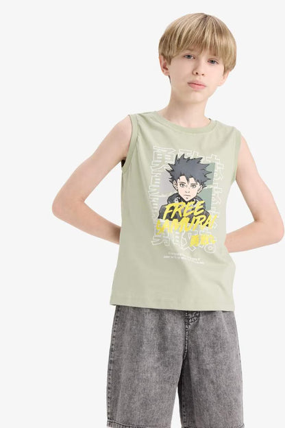 Boy Regular Fit Printed Tank Top - - light green