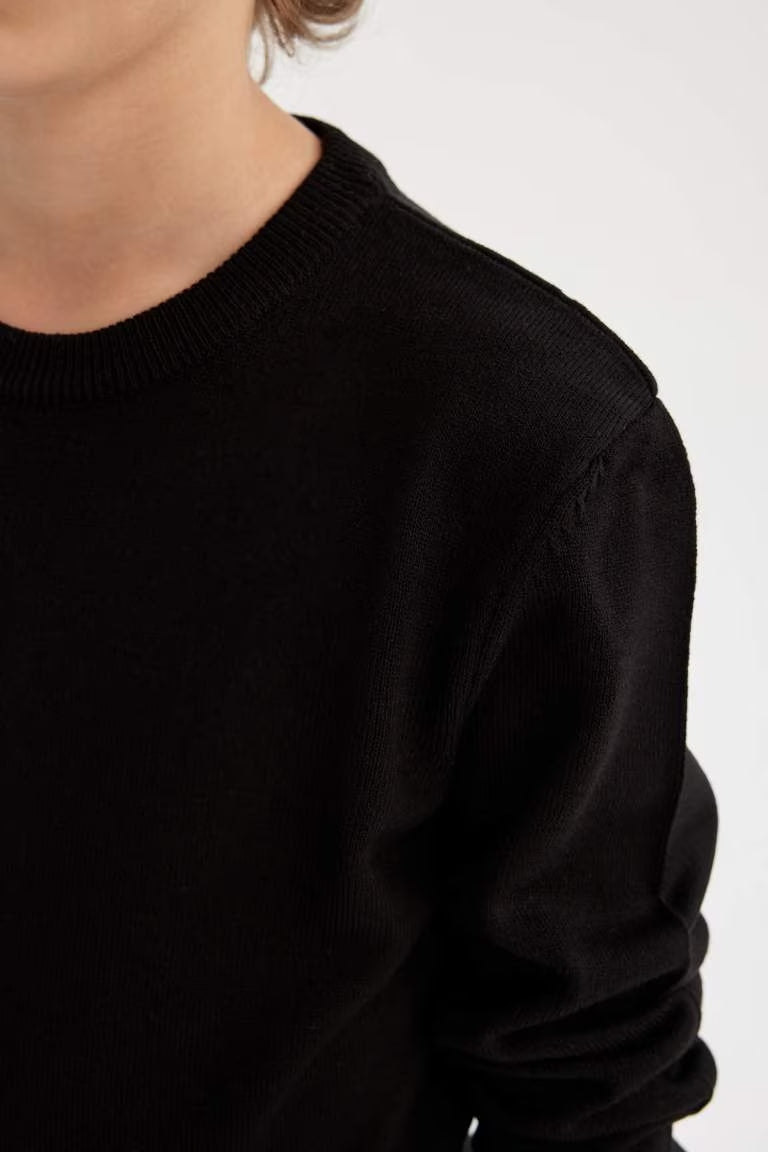 Boy Crew Neck Basic Knitted Pullover - -
