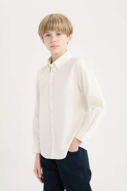 Boy Regular Fit Polo Collar Textured Shirt - -