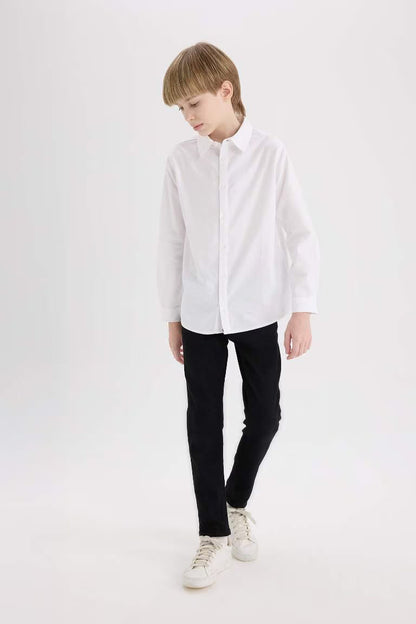 Boy Polo Neck Oxford Long Sleeve Shirt - -