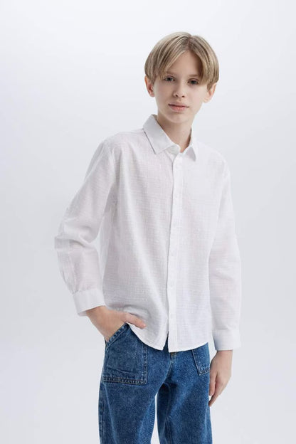 Boy Regular Fit Polo Collar Textured Shirt - -