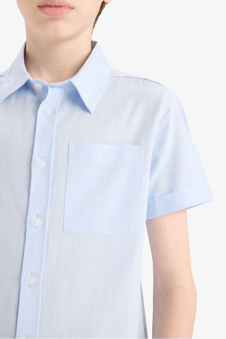 Boy Linen Look Short Sleeve Shirt - -