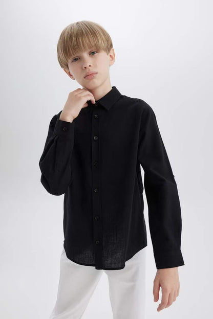 Boy Regular Fit Linen Look Shirt - -