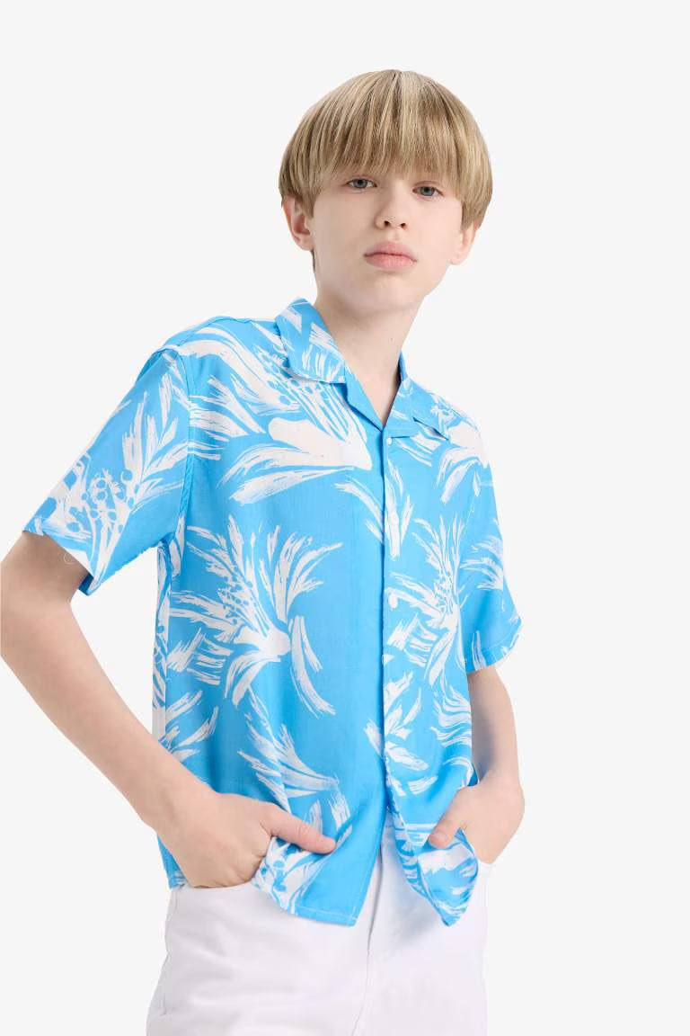 Boy Oversize Fit Polo Neck Floral Viscose Shirt - -