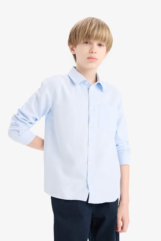 Boy Polo Neck Oxford Long Sleeve Shirt - -