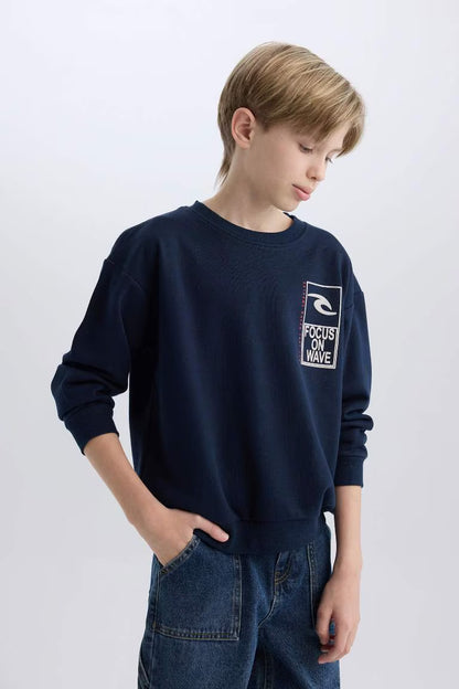Boy Oversize Fit Back Printed Sweatshirt - - Navy