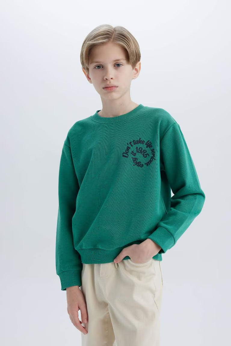 Boy Crew Neck Back Printed Sweatshirt - - Green