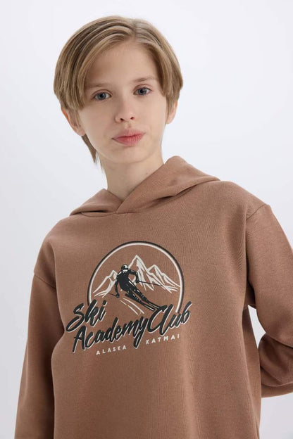 Boy Hooded Printed Sweatshirt - -