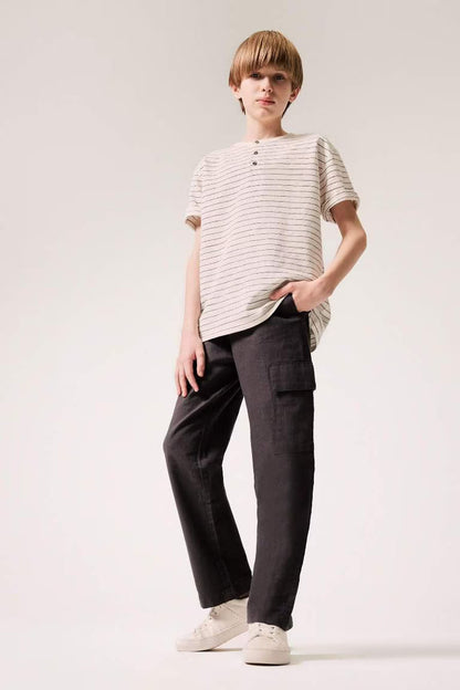 Boy Standard Leg Linen Blended Trousers - -