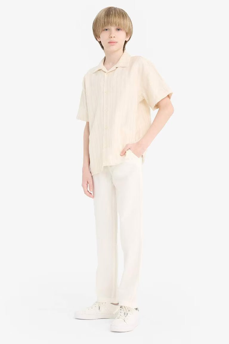 Boy Carrot Fit Standard Leg Linen Look Trousers - -