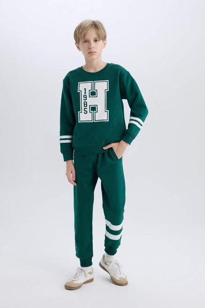 Boy Printed Elastic Waist Thick Jogger Sweatpants - -