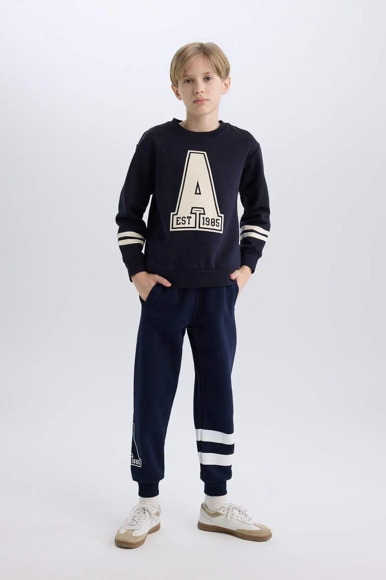 Boy Regular Fit Elastic Waist Leg Printed Jogger Sweatpants - -