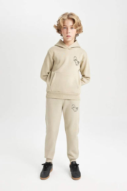 Boy Printed Elastic Leg Thick Jogger Sweatpants - -