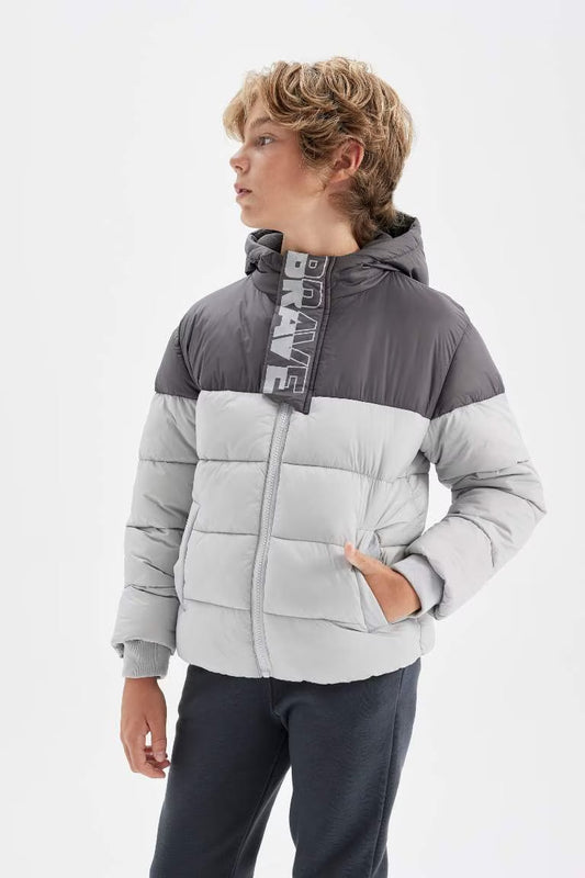 Boy Hooded Fleece Lined Waterproof Jacket - -