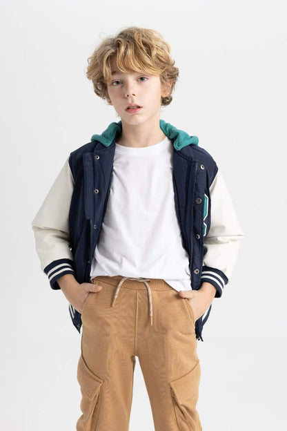 Boy Removable Hooded Bomber Jacket - - Navy