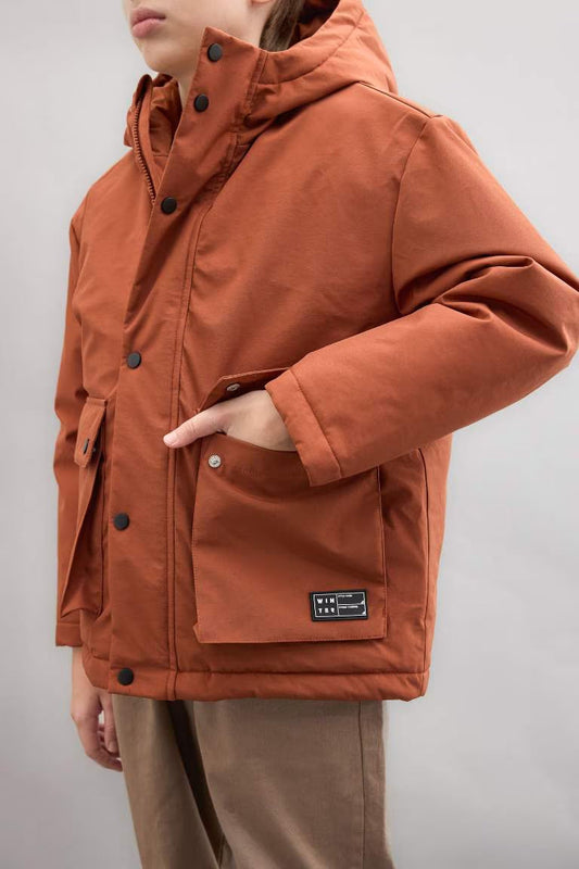 Boy Hooded Water Repellent Puffer Jacket - -