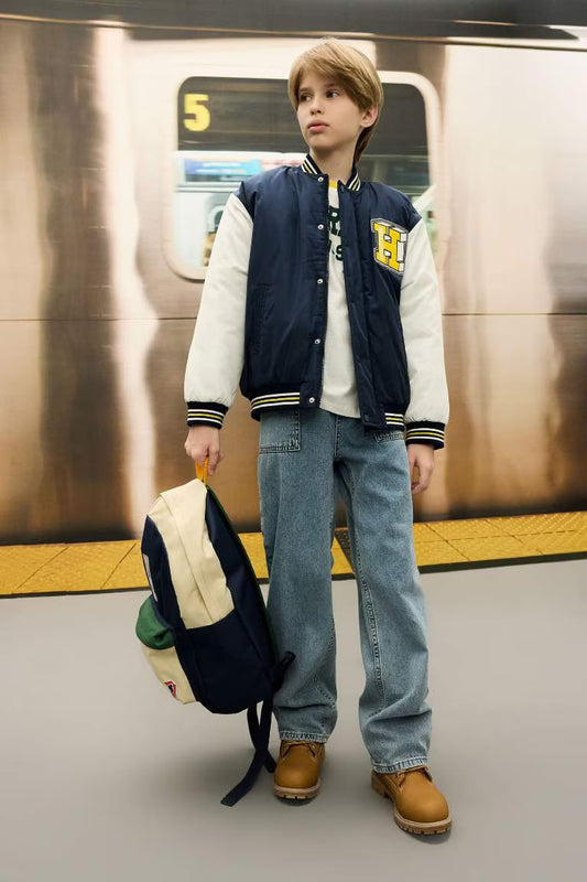 Boy Waterproof College Collar Bomber Jacket - -