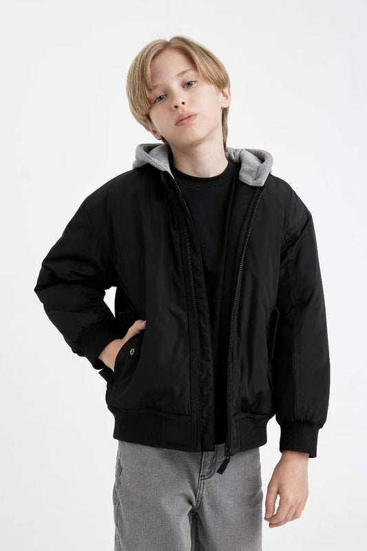 Boy Waterproof College Collar Zippered Bomber Jacket - -