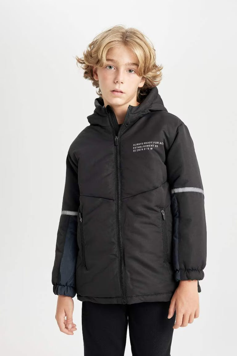 Boy Waterproof Hooded Raincoat - - Black