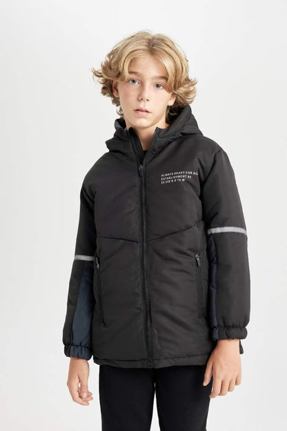 Boy Waterproof Hooded Raincoat - - Black