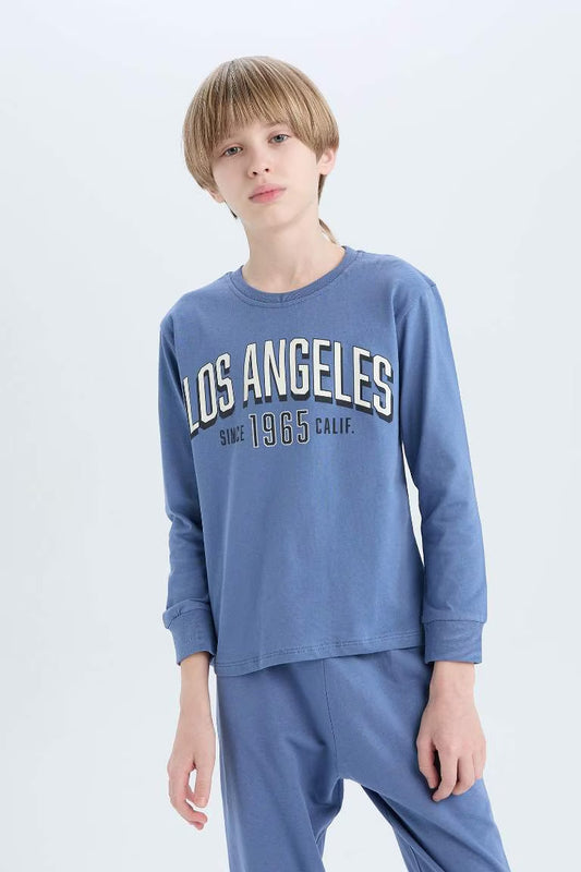 Boy Printed Top Bottom 2 Piece Pajama Set - - Blue