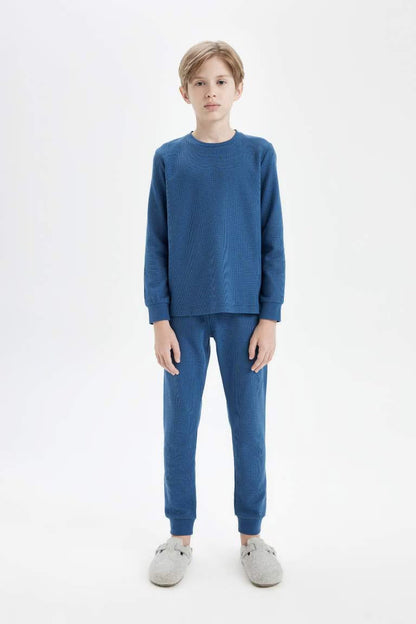 Boy Waffle 2 Piece Pajama Set - - Blue
