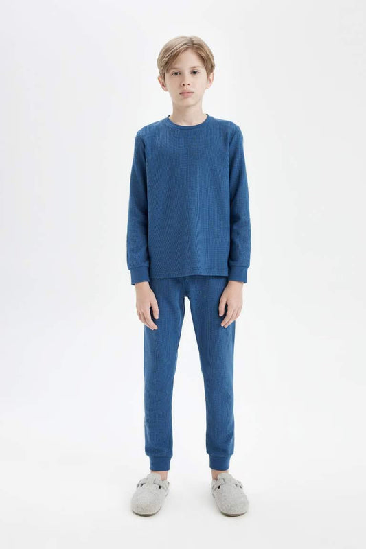 Boy Waffle 2 Piece Pajama Set - - Blue