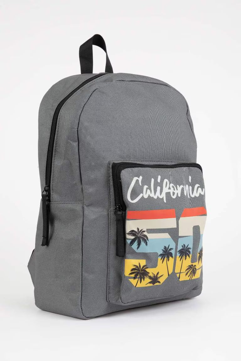 Unisex Patterned Oxford Backpack - - Gray