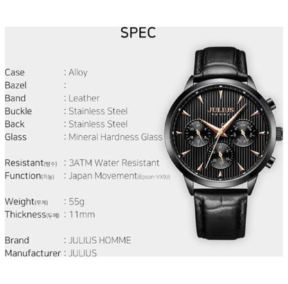 JULIUS Watch For Men - Analog Display, Leather Band - -