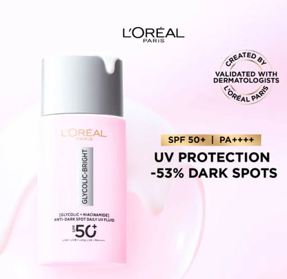 L'Oréal Paris Glycolic Bright Anti-Dark Spot Daily UV Fluid SPF 50+ - -