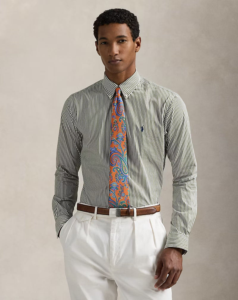 Striped Stretch Poplin Shirt - - Green