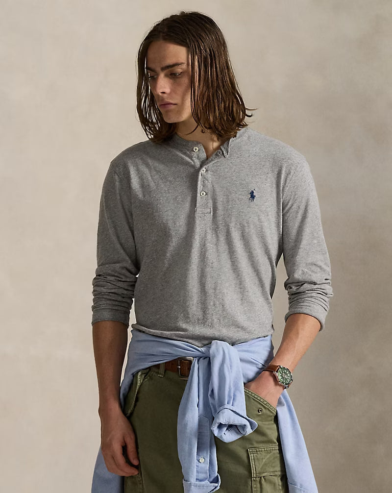 Slub Jersey Henley Shirt - - Gray XS