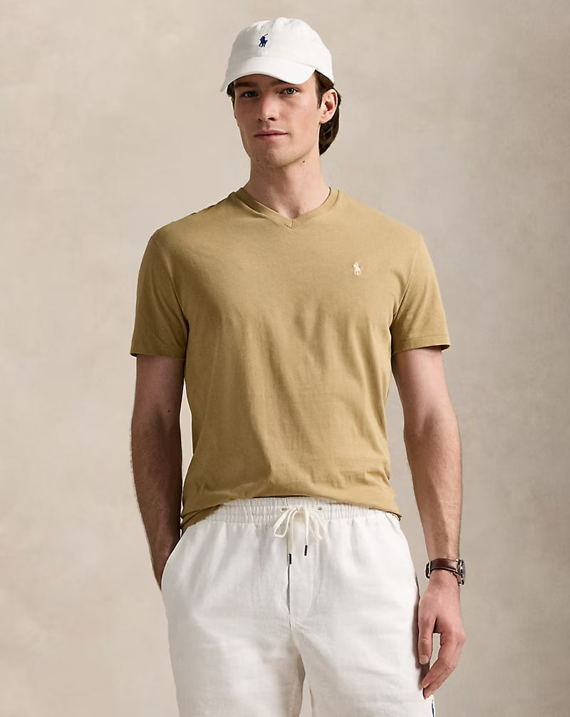 Classic Fit Jersey V-Neck T-Shirt - - surrey tan