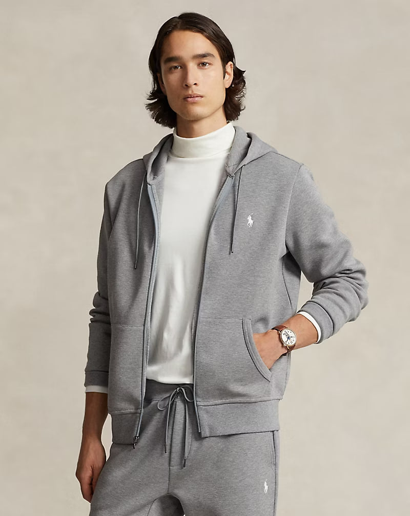 Double-Knit Full-Zip Hoodie - - Gray