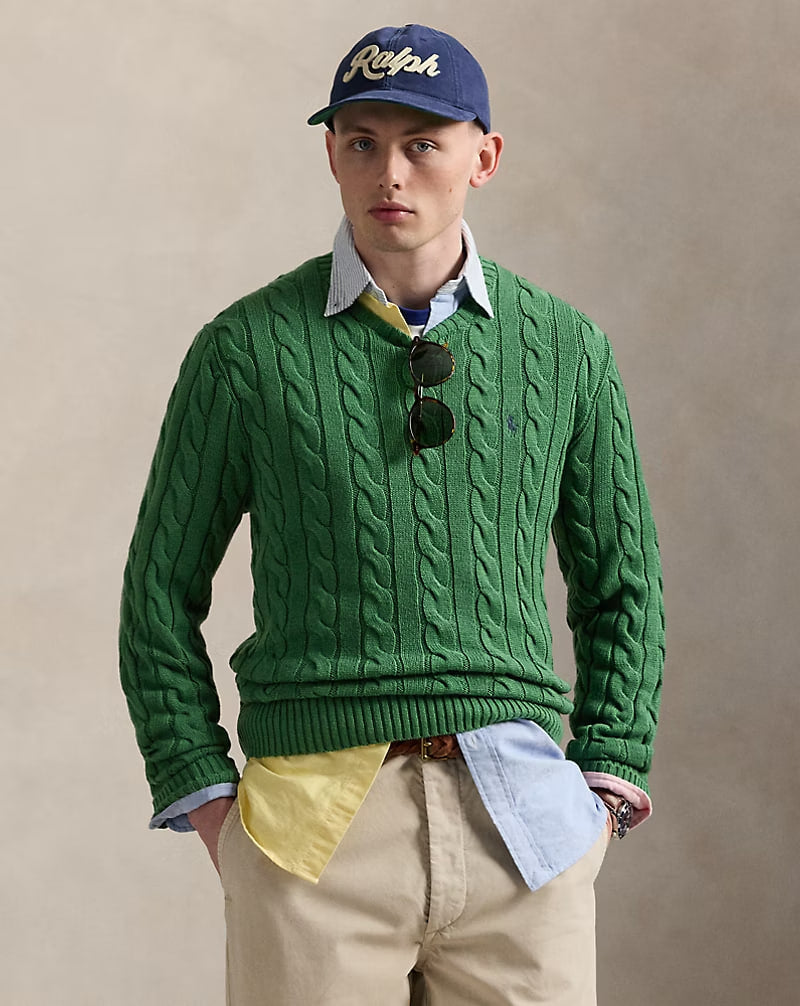 Cable-Knit Cotton Sweater - - Green