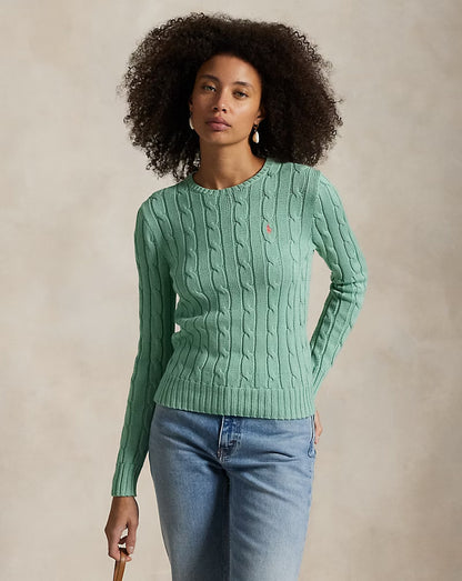 Cable-Knit Cotton Crewneck Sweater - - Greenstone