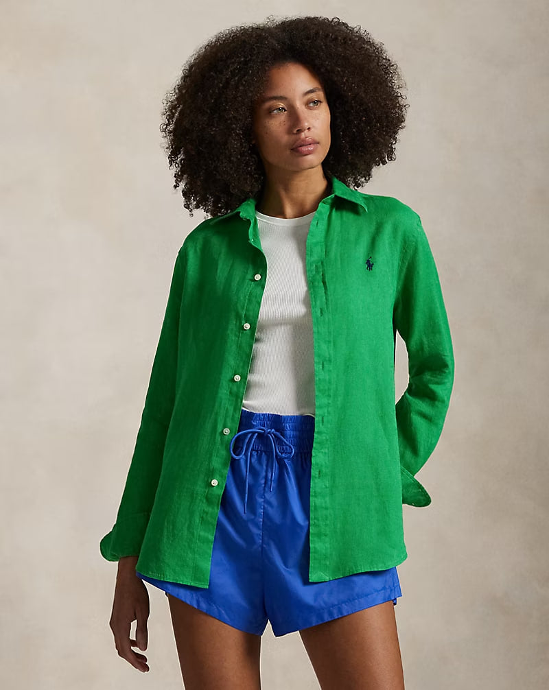 Classic Fit Linen Shirt - - Green