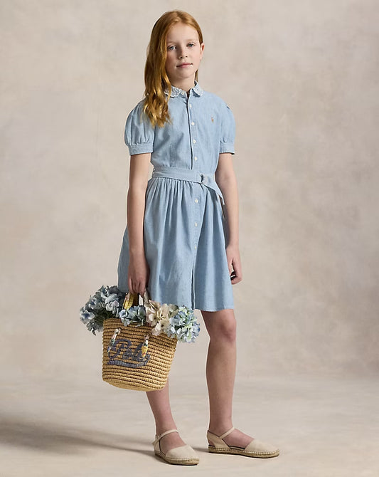 Belted Indigo Chambray Shirtdress 7-16 - -