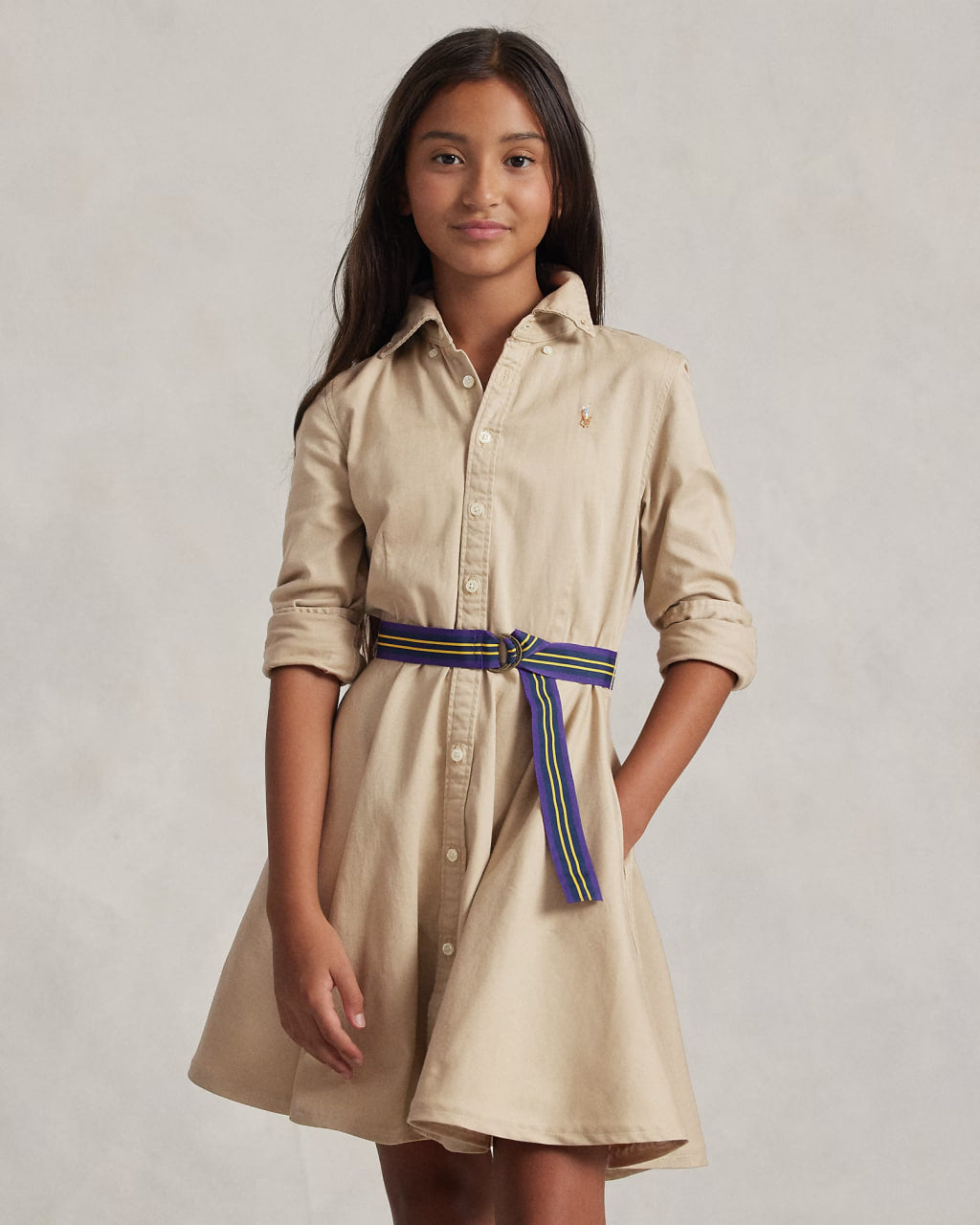 Belted Cotton Chino Shirtdress 7-16 - -