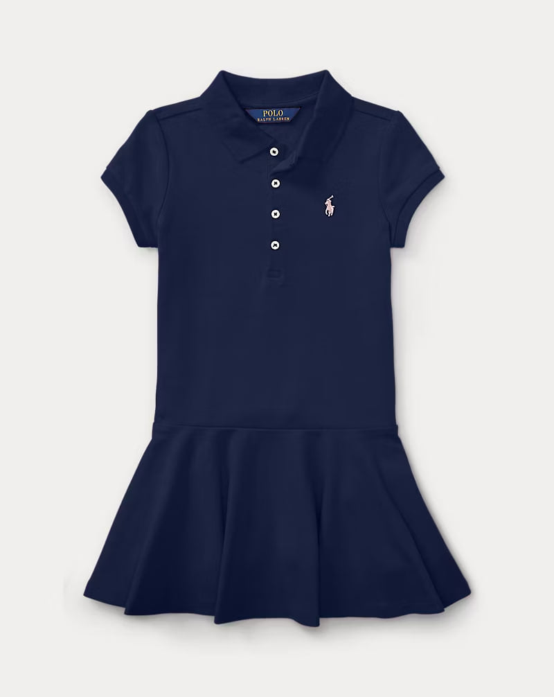 Stretch Mesh Polo Dress 2-6 - - Navy