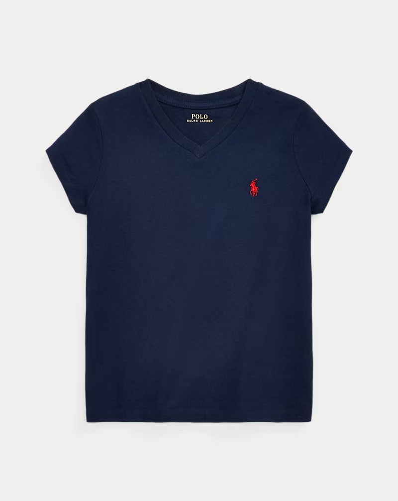 Cotton Jersey V-Neck Tee 2-6 girls - - Navy