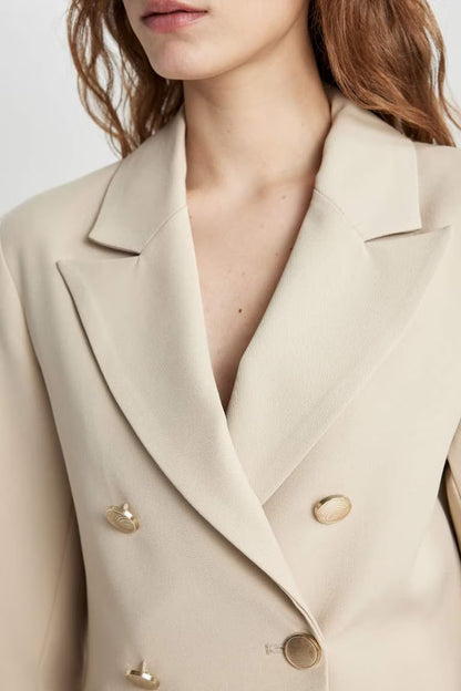 Jacket Collar Crop Blazer - - Beige