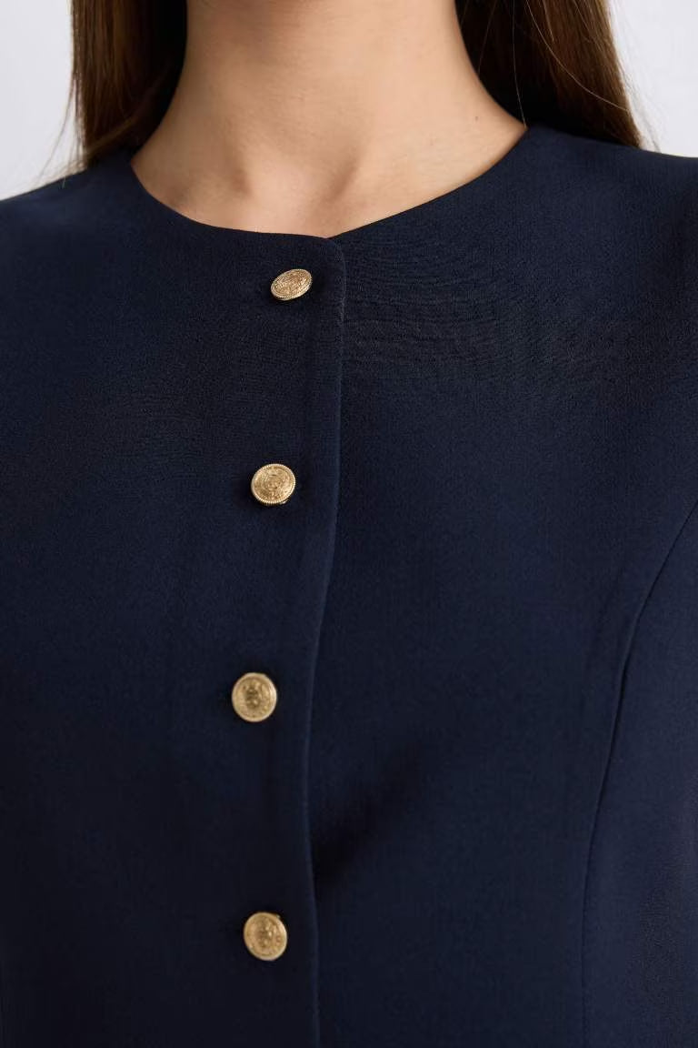Regular Fit Crew Neck Buttoned Blazer Vest - -